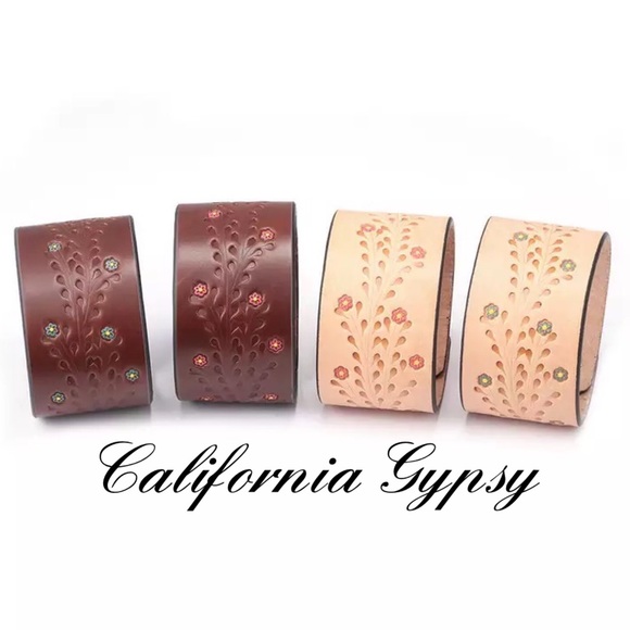 Retro Tooled Western Floral Boho Cuff - Picture 2 of 6
